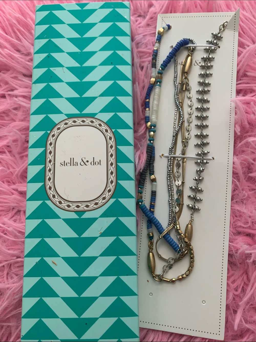 Stella & Dot Blue and Gold Multi-Strand Bracelet Set
